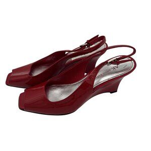 Anne Klein Womens Red Patent Leather Slingback Wedge Sandals Size 7